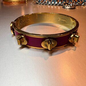 Coach Purple Enamel Gold-Tone Studded Hinged Bangle Bracelet